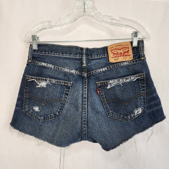 LEVI'S 508 Jeans Shorts High Rise Distressed Size W30 L30 100% Cotton LIKE NEW! - Picture 4 of 16